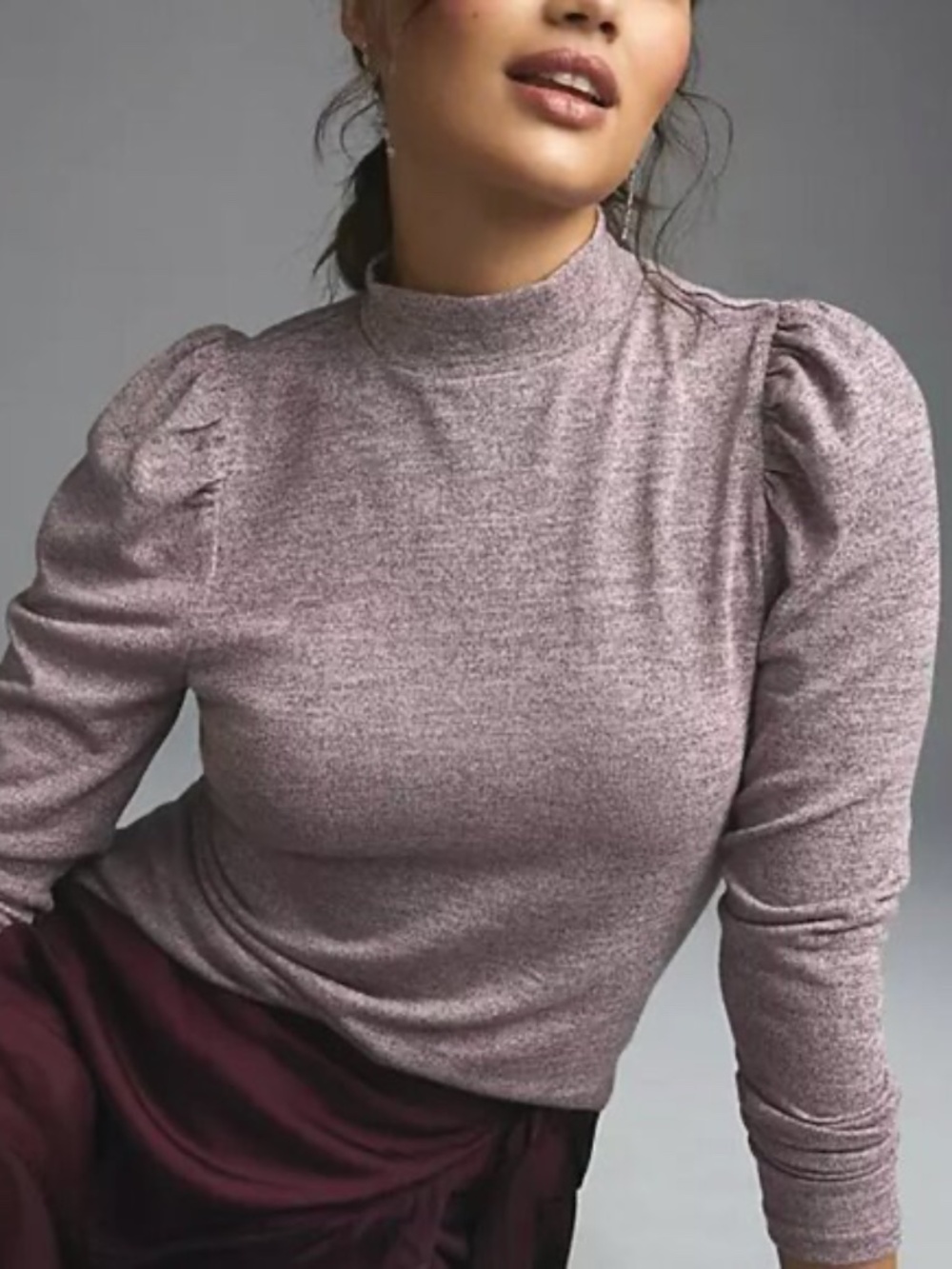 Anthropologie DOLAN LEFT COAST Puff-sleeve Mock Neck Top Purple Metallic XS
